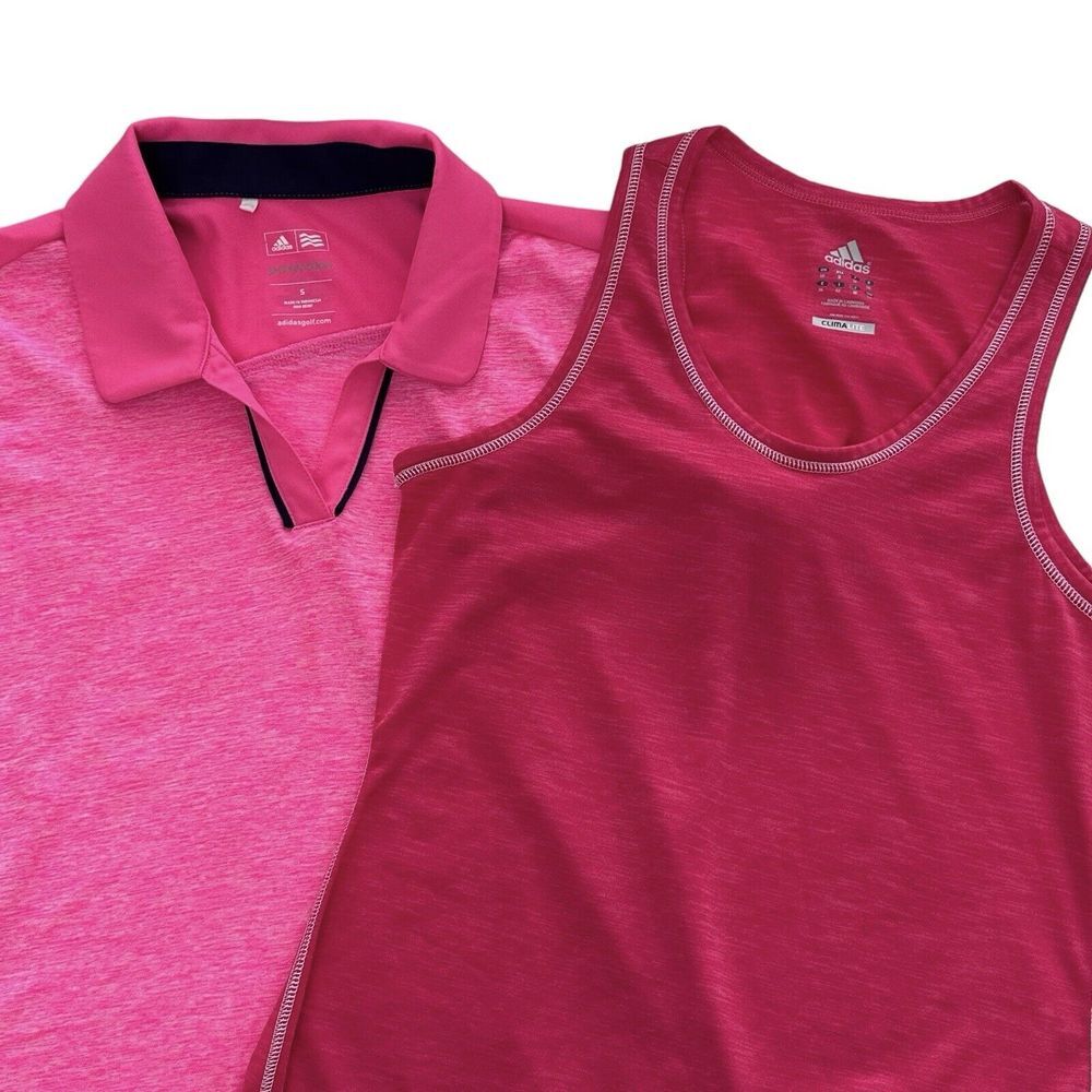 Adidas Womens Puremotion Golf Shirt Small Athletic Polo & Tank‎ Small Pink Lot/2